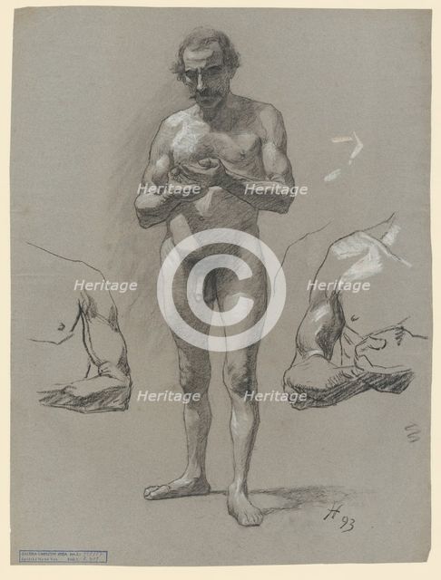 Study of a standing male nude, 1893. Creator: Jozef Hanula.
