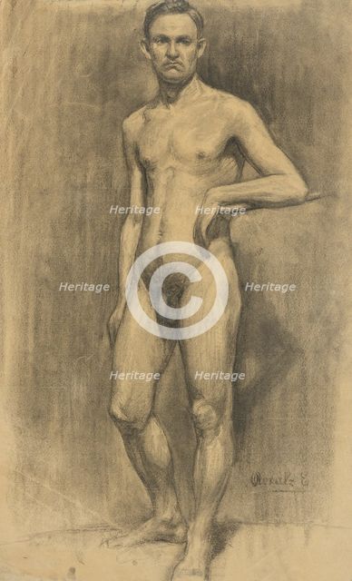 Study of a standing male nude, 1908-1914. Creator: Emil Alexay-Olexák.