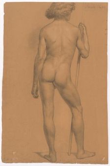 Study of a standing male nude from behind, 1898-1902. Creator: Alojz Rigele