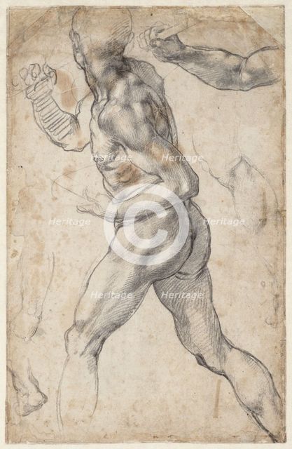 Study of a striding male nude, 1504 or 1506. Creator: Buonarroti, Michelangelo (1475-1564).