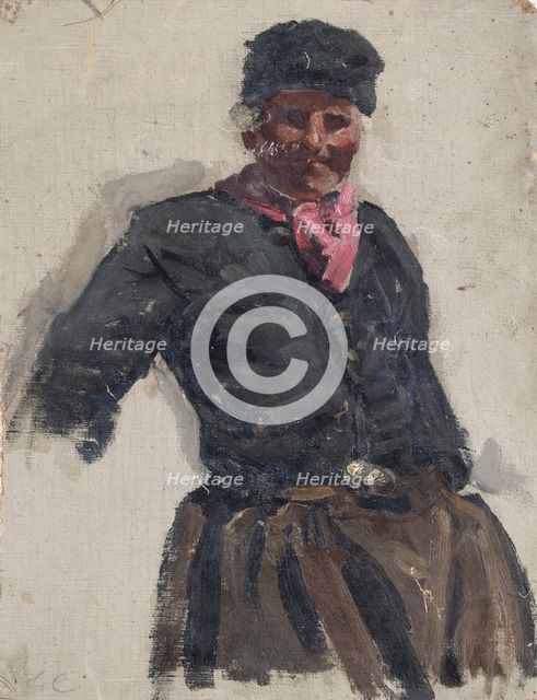 Study of an old man wearing Dutch costume, probably mid-late 1870s. Creator: George Clausen.