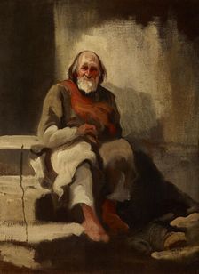 Study of an Old Man Sitting on the Stairs, c1840. Creator: Piotr Michalowski