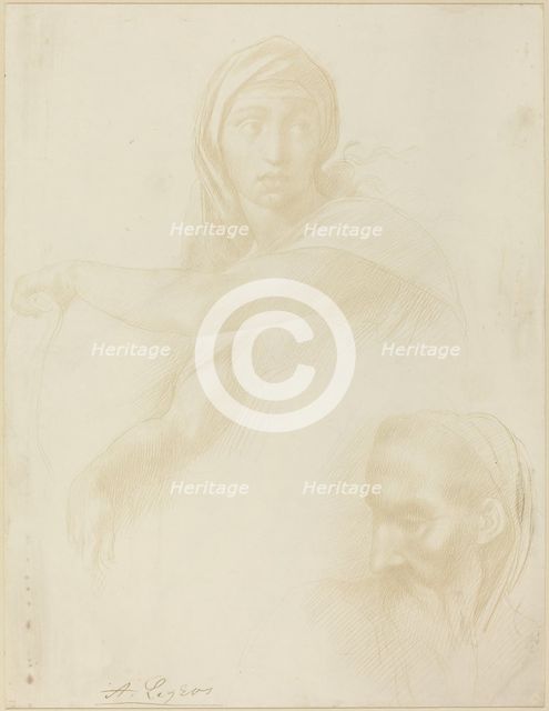 Study of Delphic Sibyl; Head of a Man. Creator: Alphonse Legros.
