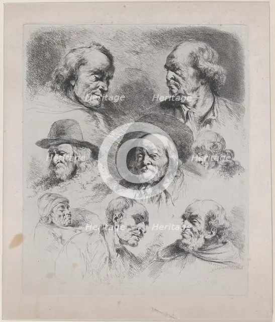 Study of Eight Heads, 1795. Creator: Jean-Jacques de Boissieu.