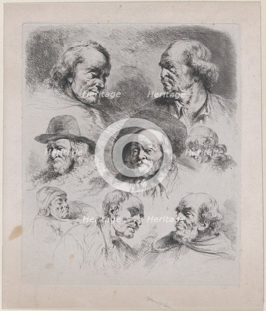 Study of Eight Heads, 1795. Creator: Jean-Jacques de Boissieu.