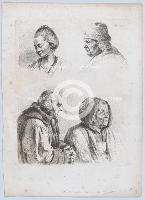 Study of Four Heads, 1770. Creator: Jean-Jacques de Boissieu.