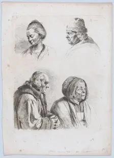 Study of Four Heads, 1770. Creator: Jean-Jacques de Boissieu