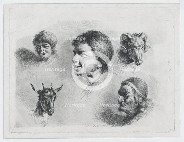 Study of Five Heads, 1803. Creator: Jean-Jacques de Boissieu.
