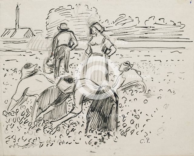 Study of five peasant figures working in a field, 1887. Artist: Camille Pissarro.