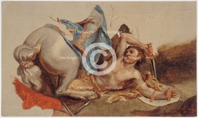 Study of horse and fallen rider, after Le Brun. Creator: Paul-Jacques-Aime Baudry.