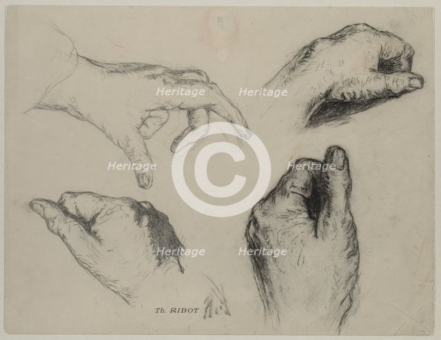 Study of Hands (recto), 1800s. Creator: Théodule Ribot (French, 1823-1891).