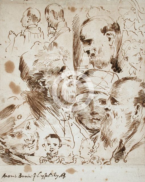 Study of Heads, 1679. Creator: Giovanni Antonio Burrini.