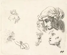 Study of heads in profile view, a woman with headcloth and bearded man whose heads ..., ca. 1641-78. Creator: Karel Du Jardin
