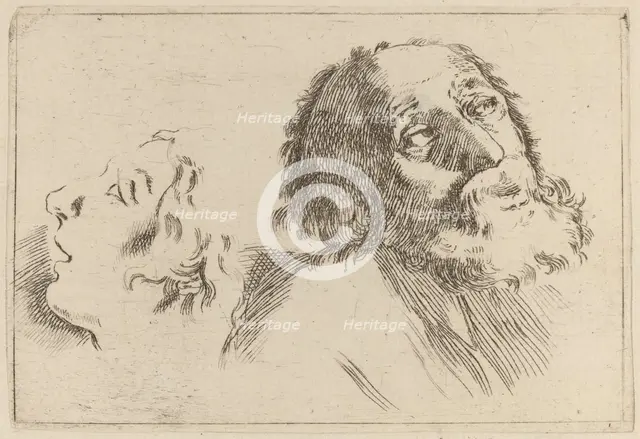 Study of Heads, One Turned to the Right and the Other Turned Left. Creator: Stefano della Bella.