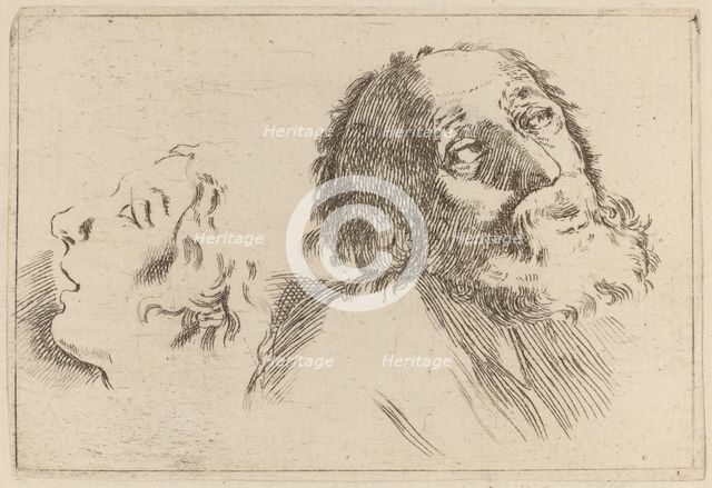Study of Heads, One Turned to the Right and the Other Turned Left. Creator: Stefano della Bella.