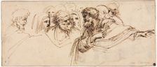 Study of Heads (recto); Crenelated Fortress (verso), 2nd half 1500s. Creator: Agostino Carracci (Italian, 1557-1602)