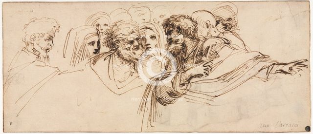 Study of Heads (recto); Crenelated Fortress (verso), 2nd half 1500s. Creator: Agostino Carracci (Italian, 1557-1602).