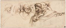 Study of Heads (recto); Crenelated Fortress (verso), 2nd half 1500s. Creator: Agostino Carracci (Italian, 1557-1602)