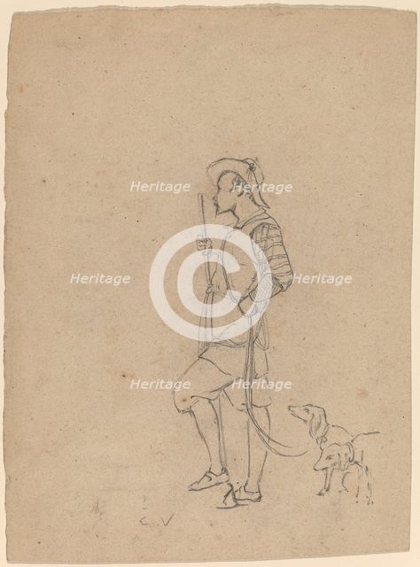 Study of Hunter with Dogs, c. 1858. Creator: Elihu Vedder.