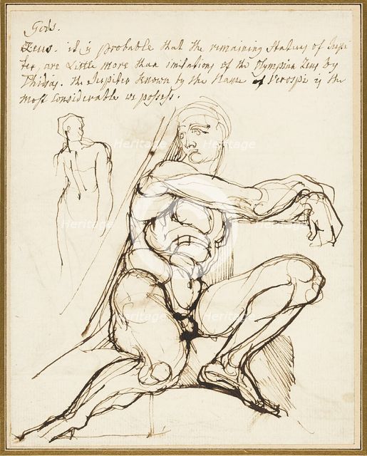 Study of Ignudo in Sistine Chapel, Rome (recto); Paraphrase of the Ignudo Seated to..., c. 1800. Creator: Henry Fuseli.