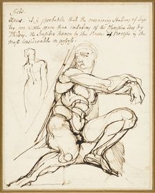 Study of Ignudo in Sistine Chapel, Rome (recto); Paraphrase of the Ignudo Seated to..., c. 1800. Creator: Henry Fuseli