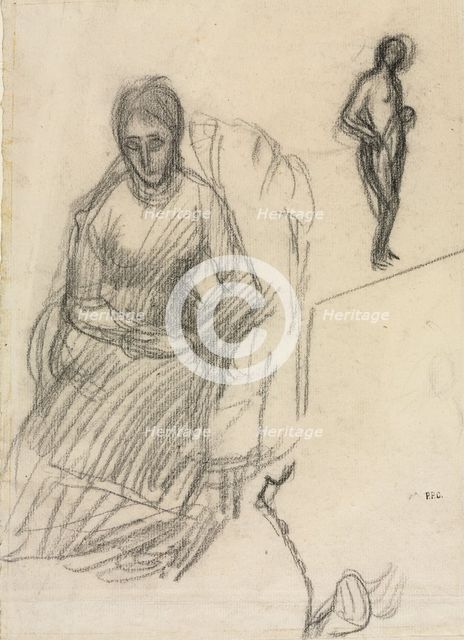 Study of Madame Marie Cantacuzène; Study of Standing Female Nude, c. 1883. Creator: Pierre Puvis de Chavannes (French, 1824-1898).