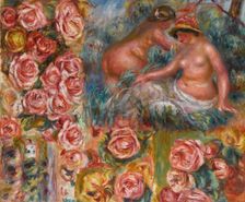 Study of nude female figures and flowers