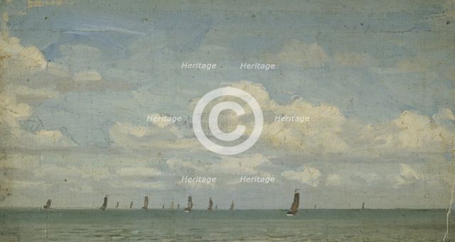 Study of sailing boats on the sea, (Holland), mid-late 1870s. Creator: George Clausen.