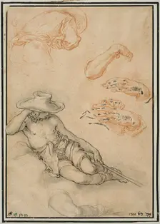 Study of Shepherd at Rest, with several detail studies. Creator: Abraham Bloemaert