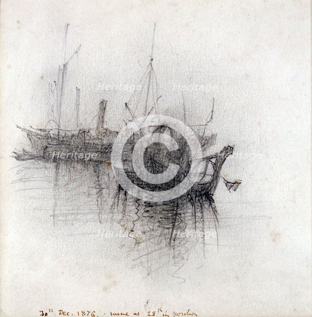 'Study of Shipping', 1876. Artist: John Ruskin