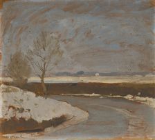 Study of winter landscape with river, c1912. Creator: Karol Pongrácz