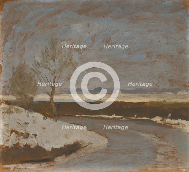 Study of winter landscape with river, c1912. Creator: Karol Pongrácz.