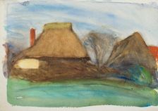 Study of thatched cottages in a landscape, c1875-1944. Creator: George Clausen
