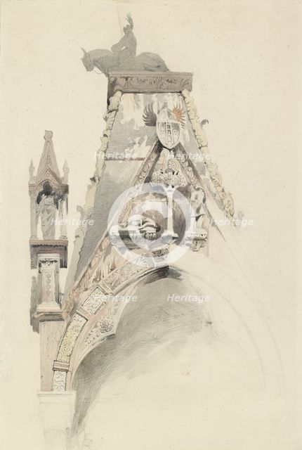 Study of the North Gable of the Tomb of Mastino II della Scala, Verona, probably June 1852. Artist: John Ruskin.