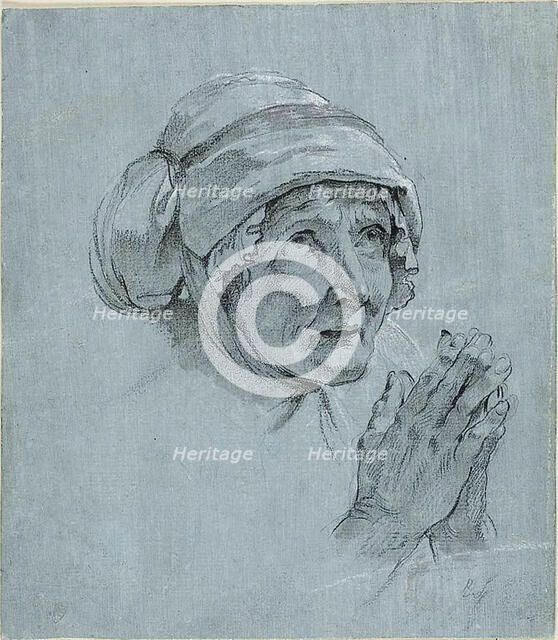 Study of the Head and Hands of an Old Woman Looking Up, c. 1775. Creator: Nicolas Bernard Lepicie.