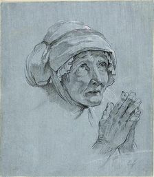 Study of the Head and Hands of an Old Woman Looking Up, c. 1775. Creator: Nicolas Bernard Lepicie