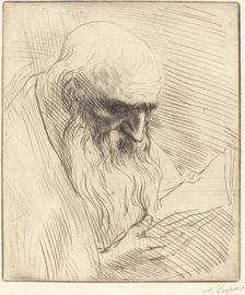 Study of the Head of a Man Reading (Etude de tete d'homme lisant). Creator: Alphonse Legros