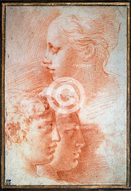 'Study of the heads', c1527. Artist: Parmigianino    