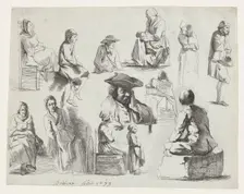 Study of Thirteen Figures, 19th century. Creator: Anon