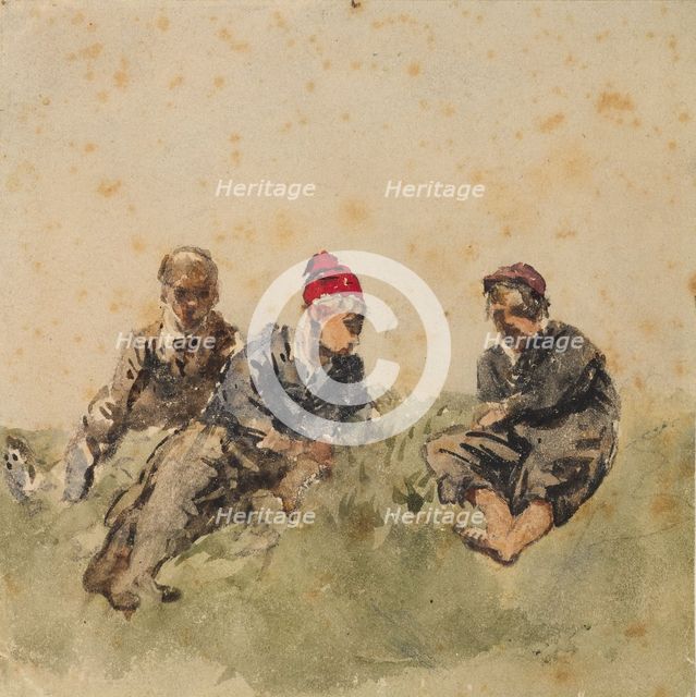Study of Three Male Figures Lying on a Bank, c1820s. Creator: David Cox the Elder.