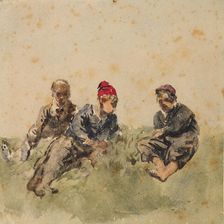 Study of Three Male Figures Lying on a Bank, c1820s. Creator: David Cox the Elder