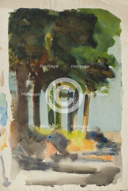 Study of trees at the edge of a copse, c1875-1944. Creator: George Clausen.