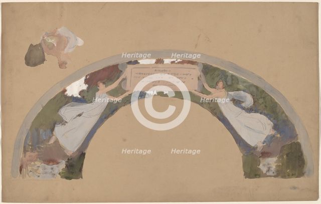 Study of Two Female Figures in Arched Border, 1890/1897. Creator: Charles Sprague Pearce.