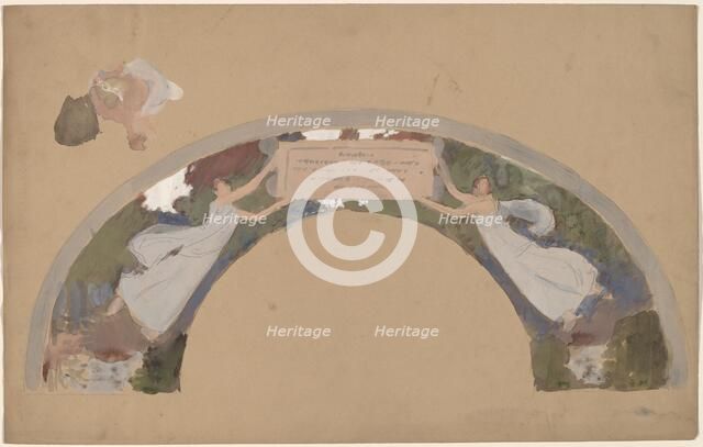 Study of Two Female Figures in Arched Border, 1890/1897. Creator: Charles Sprague Pearce.