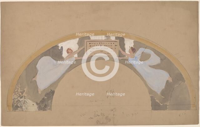 Study of Two Female Figures in Arched Border, 1890/1897. Creator: Charles Sprague Pearce.