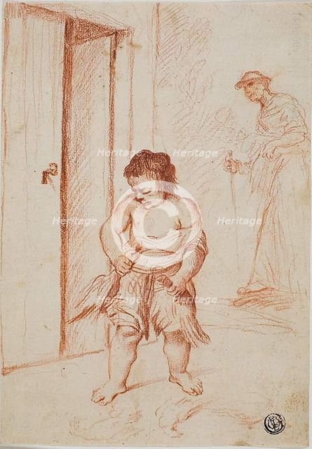 Study of Two Figures (recto); Fragmentary Copy (verso), 1710/15. Creators: Giuseppe Maria Crespi, Pieter de Jode.