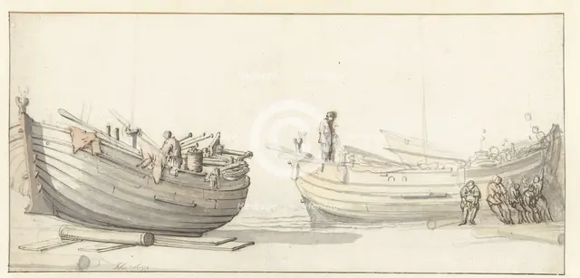 Study of two fishing boats with figures, 1652. Creator: Willem van de Velde the Younger.