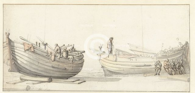Study of two fishing boats with figures, 1652. Creator: Willem van de Velde the Younger.