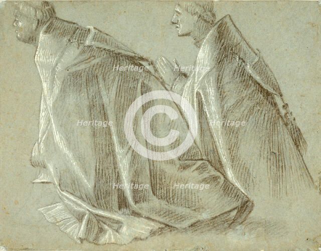 Study of Two Kneeling Clerics (recto); Study of Standing Youth (verso), 1507/08. Creator: Vittore Carpaccio.