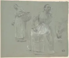 Study of Two Women, One Seated and One Holding a Basket, 1879. Creator: Leon-Augustin Lhermitte